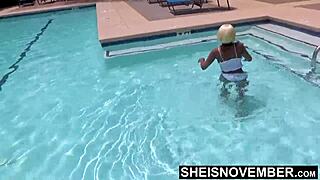 Hot ebony posing naked outdoors with bubble butt