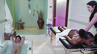Interracial Threesome Pussy Massage At The Spa