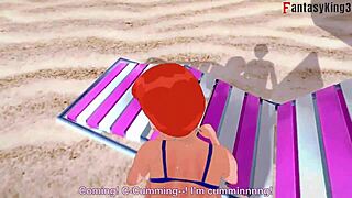 grown gwen in bikini having sex on public beach