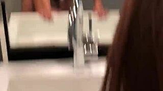 Perfect ass brunette girl gets fucked in bathroom POV