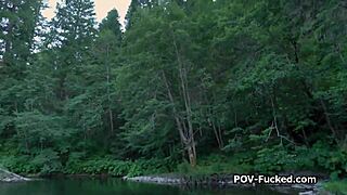 riverside blowjob with cute big tits stranger