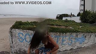Watch Manoella Fernandes strip everything on Itanhaém beach!