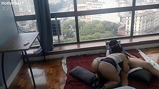 hot maid kitty big ass blowjob at window