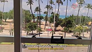 cristina almeida in fortaleza ce flashes cameltoe in tight shorts at gym with cuckold husband