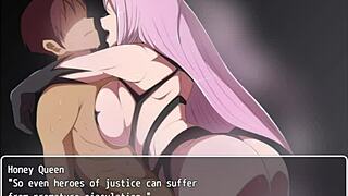 Hero dominated as villainesses tease his big cock in hentai