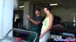 this euro nudist babe teases mechanics with her pierced body outdoors