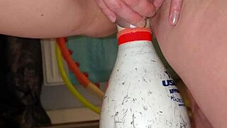 German milf uses bowling pin to squirt with intense pleasure