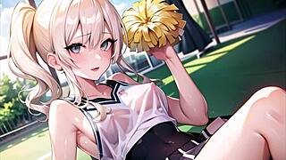 hot anime cheerleader motivatin’ ya with transparent cloth n’ pussy play asmr sound