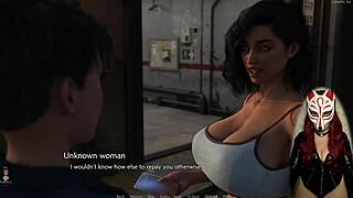 Big-boobed MILF plays adult PC game in public