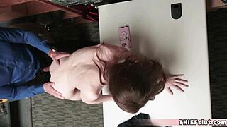 hot and long legged skinny shoplifter chick gets caught in the store