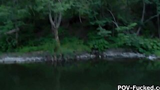 riverside blowjob with cute big tits stranger