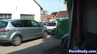 this euro nudist babe teases mechanics with her pierced body outdoors