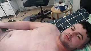 Hot guy drenched in cum after masturbation