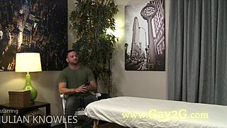 Muscular Gay Man Giving Sensual Massage to Another at Gym