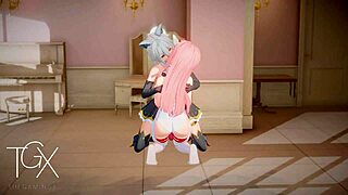anime gaming with zero two in futanari style