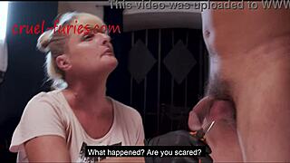 Blonde Mistress Squeezes Useless Dick Hard! How Pathetic!