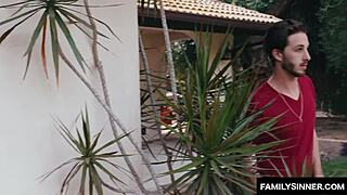 this milf got cum on her big tits from a young dude.