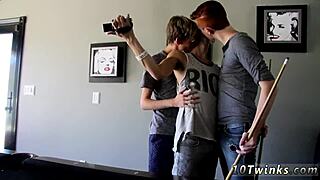 sweet school gay boys enjoy pool cues together