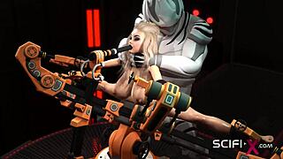 Busty sexy blonde meets EXTREME SEX with android in sci-fi lab