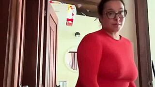 Cute milf masturbates in the bathroom for creampie.