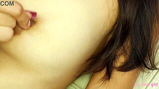 this cute brunette is showing off her petite body