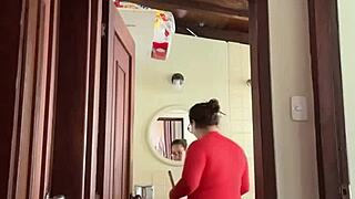 Cute milf masturbates in the bathroom for creampie.