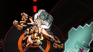 Busty sexy blonde meets EXTREME SEX with android in sci-fi lab