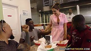 damn, waitress elektra rose got banged hard by black customers in wild gangbang 😱