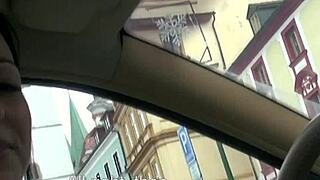 Flashing in a taxi, this brunette takes cash for public fun