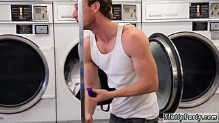 shy teen nerd gives blowjob at laundry day party with group handjobs