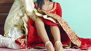 Newly married Indian couple explores shaved pussy on first homemade suhagrat night.