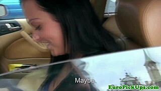 A girl who looks like an innocent girl next door flashing her body for money in a taxi