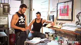 Model gets ass-fucked in threesome, piercing gay hardcore, anal cock fucking