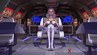 On Earth orbit, a sci-fi sex android seduces a hot young blonde.