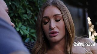 Busty blonde rides hard after a shoulder cry