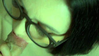 Brunette milf deepthroats cock for oral creampie