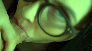 Brunette milf deepthroats cock for oral creampie