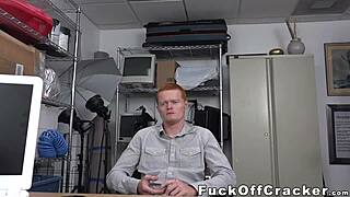 Redhead guy pleasures monster black dick at work