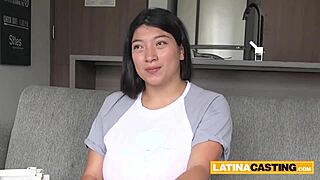The thick latina with huge tits gets tit fucked and deepthroats in a fake casting.