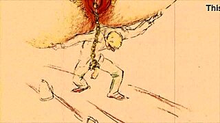 Vintage drawings depict erotic scenes of cartoon characters