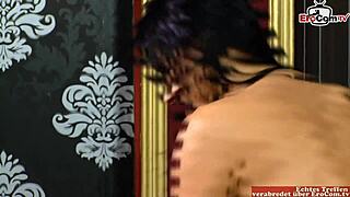 Skinny Black-Haired Girl Flaunts Long Legs and Small Boobs in Wild Action