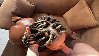 Busty black beauty craves hard interracial sex and creampie