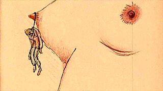 Vintage drawings depict erotic scenes of cartoon characters