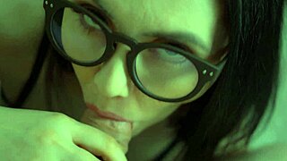 Brunette milf deepthroats cock for oral creampie