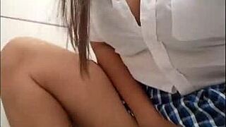 i’m a student starting porn, masturbating my tight vagina with a huge dildo