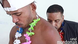 Three black guys have hardcore fucking in the bathroom with big cocks.