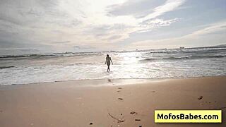 busty blonde sahara skye sucks charles dera wet near beach!