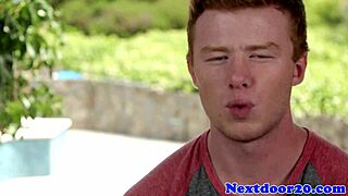 muscular redhead gay hunk jerks off solo