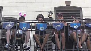 exhibitionist wife helena price flashes upskirt pussy in public at fantasy fest, crowd goes wild! 😜