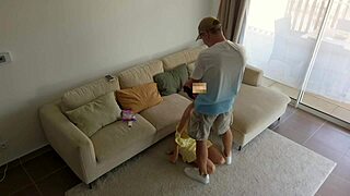 Cheating Husband FUCKS Babysitter for Candy in Secret Footage